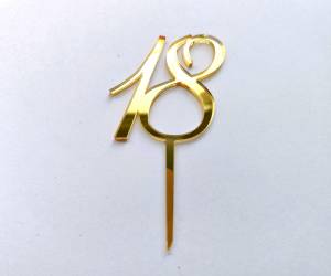Топпер цифра 18 золото акрил на палочке
