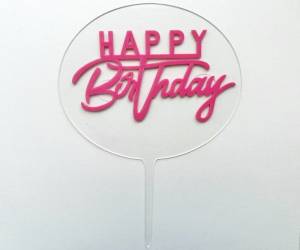 Топпер розовый стекло Happy Birthday