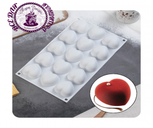 Форма силиконовая Сердца 29,8×17,3 см 15 ячеек
