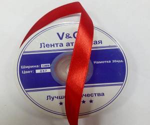 Лента атласная красная V&G Ширина 0,6  Цвет красный